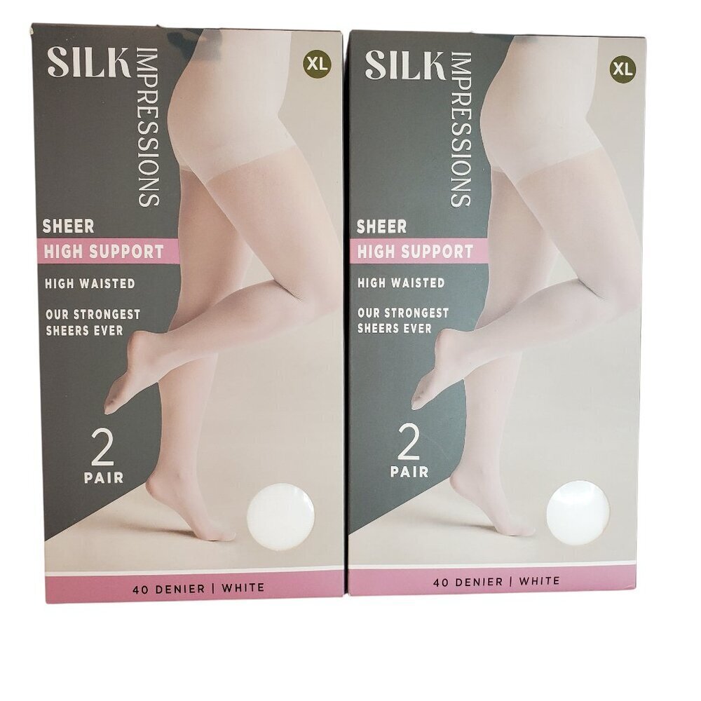 Silk Impressions Sheer Support Pantyhose 2 Packs of 2 Pair 40 Denier White SZ XL